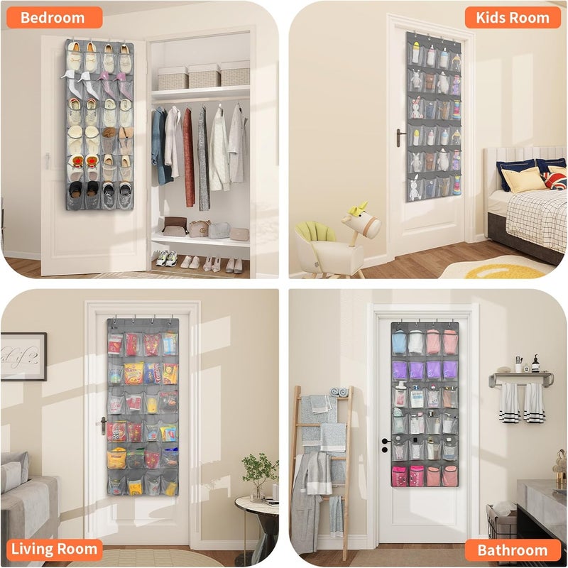 FENTEC 2 Pack Over the Door Shoe Organizer Hanging Shoe Organizer for Closet, Space Saving Mesh Large Pocket Shoe Storage and Organizer with 24 Packets, Shoe Holder for Apartments Garages, Gray - Image 5